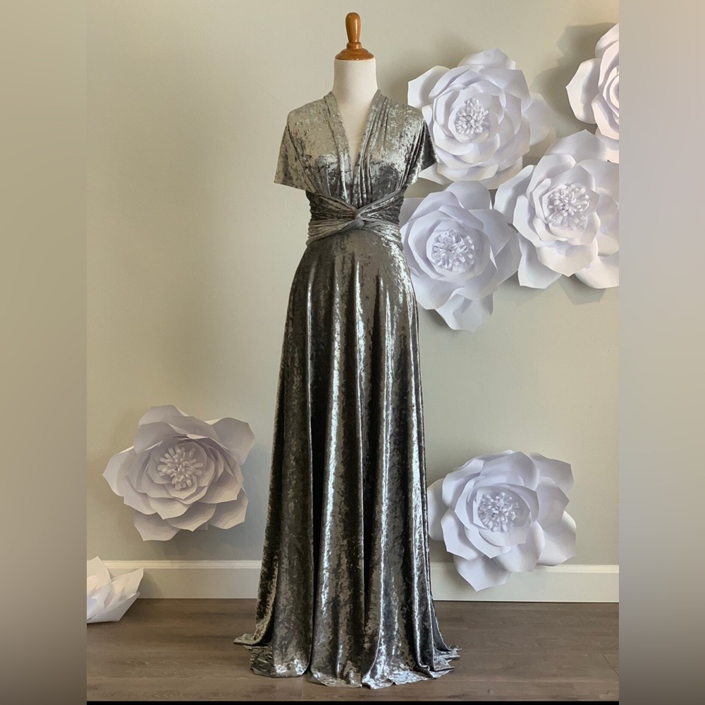 Elegant Silver Wrap Maxi Dress